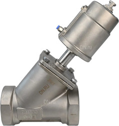 Клапан отсечной пневматический VSP3231P-T-1PNC Ду65 Ру25, корпус - нержавеющая сталь SS316, резьбовой, Y-образный, корпус привода - нержавеющая сталь CF8