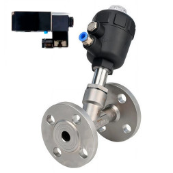 Клапан отсечной пневматический VSP3241P-F-1PNC Ду100 Ру25, корпус - нержавеющая сталь CF8M (AISI 316), корпус привода - пластик, с пневмораспределителем 3VM210-08-NC AC24V