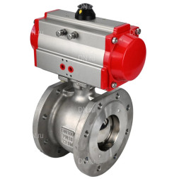 Кран шаровой BV3232P-FP-Fb-ISO-H Ду40 Ру16 полнопроходной двухходовой, нержавеющая сталь 316, межфланцевый, уплотнение - PTFE, с пневмоприводом PA-DA-083 двойного действия