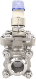 Кран шаровой BV3232P(3pc)-FP-W-ISO-H Ду10 Ру63 полнопроходной двухходовой, нержавеющая сталь SS316, под приварку, уплотнение - PTFE, с ISO фланцем и рукояткой