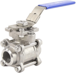 Кран шаровой BV3232P(3pc)-FP-W-ISO-H Ду25 Ру63 полнопроходной двухходовой, нержавеющая сталь SS316, под приварку, уплотнение - PTFE, с ISO фланцем и рукояткой