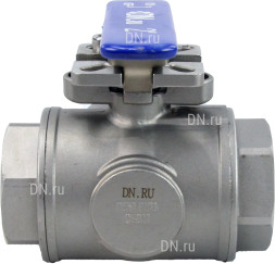 Кран шаровой BV3232P(4pc)-SP-3WT-T-ISO-H Ду25 Ру63, 3-ходовой T-тип стандартнопроходной, внутренняя резьба, уплотнение - PTFE, материал корпуса - нержавеющая сталь SS316 с ISO фланцем и рукояткой