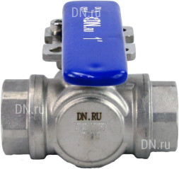Кран шаровой BV3232P(4pc)-SP-3WL-T-ISO-H Ду25 Ру63, 3-ходовой L-тип стандартнопроходной, внутренняя резьба, уплотнение - PTFE, материал корпуса - нержавеющая сталь SS316 с ISO фланцем и рукояткой