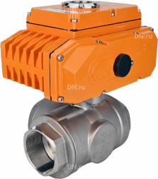 Кран шаровой BV3232P(4pc)-SP-3WT-T-ISO-H Ду80 Ру40 стандартнопроходной T-тип, трехходовой, нержавеющая сталь, внутренняя резьба, уплотнение - PTFE, с эл. приводом E34-N-010EM-O1-220VAC-У1