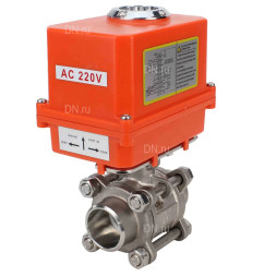 Кран шаровой BV3232P(3pc)-FP-W-ISO-H Ду20 Ру63 полнопроходной двухходовой, нержавеющая сталь SS316, под приварку, уплотнение - PTFE, с 1/4-оборотным электроприводом QT-N-003EM-O1-220VAC-У1 MINI