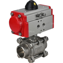 Кран шаровой BV3232P(3pc)-FP-W-ISO-H Ду20 Ру63 полнопроходной двухходовой, нержавеющая сталь SS316, под приварку, уплотнение - PTFE, с пневмоприводом PA-DA-52 двойного действия