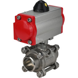 Кран шаровой BV3232P(3pc)-FP-W-ISO-H Ду20 Ру63 полнопроходной двухходовой, нержавеющая сталь SS316, под приварку, уплотнение - PTFE, с пневмоприводом PA-DA-52 двойного действия