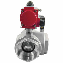 Кран шаровой BV3232P(4pc)-SP-3WL-T-ISO-H Ду20 Ру63 стандартнопроходной L-тип, трехходовой, нержавеющая сталь SS316, внутренняя резьба, уплотнение - PTFE, с пн.приводом PA-DA-052 c пн.распределителем 4M310-08 AC220V