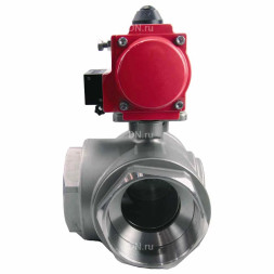 Кран шаровой BV3232P(4pc)-SP-3WL-T-ISO-H Ду25 Ру63 стандартнопроходной L-тип, трехходовой, нержавеющая сталь SS316, внутренняя резьба, уплотнение - PTFE, с пн.приводом PA-SA-052 c пн.распределителем 4M310-08 AC220V