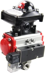Кран шаровой BV3232P(4pc)-SP-3WL-T-ISO-H Ду10 Ру63 стандартнопроходной трехходовой L-тип, нерж. сталь SS316, внутренняя резьба, уплотнение - PTFE, пн.приводом PA-DA-052, пн.распределителем 4M310-08 AC220V и БКВ APL-210N