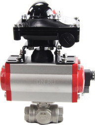 Кран шаровой BV3232P(4pc)-SP-3WL-T-ISO-H Ду10 Ру63 стандартнопроходной трехходовой L-тип, нерж. сталь SS316, внутренняя резьба, уплотнение - PTFE, пн.приводом PA-DA-052, пн.распределителем 4M310-08 AC220V и БКВ APL-210N