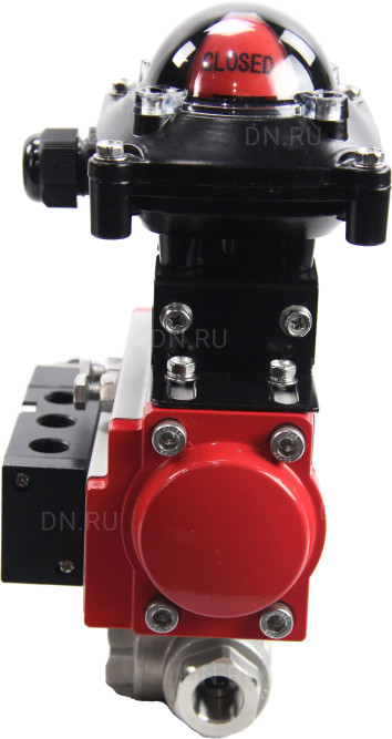 Кран шаровой BV3232P(4pc)-SP-3WL-T-ISO-H Ду10 Ру63 стандартнопроходной трехходовой L-тип, нерж. сталь SS316, внутренняя резьба, уплотнение - PTFE, пн.приводом PA-DA-052, пн.распределителем 4M310-08 AC220V и БКВ APL-210N в Алматы