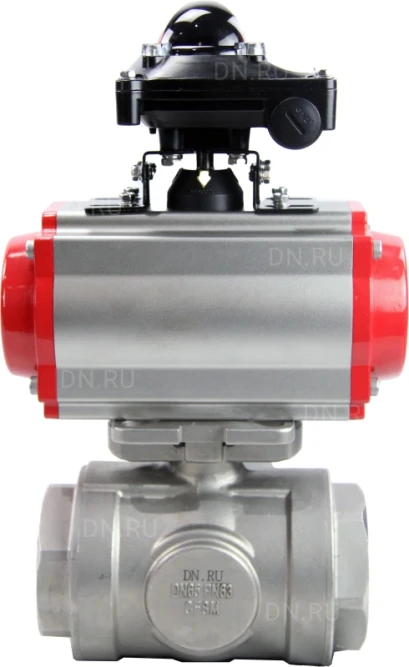 Кран шаровой BV3232P(4pc)-SP-3WL-T-ISO-H Ду65 Ру40 стандартнопроходной трехходовой L-тип, нерж. сталь SS316, внутренняя резьба, уплотнение - PTFE, пн.приводом PA-DA-083, пн.распределителем 4M310-08 DC24V и БКВ APL-210N в Алматы