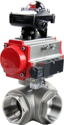 Кран шаровой BV3232P(4pc)-SP-3WL-T-ISO-H Ду65 Ру40 стандартнопроходной трехходовой L-тип, нерж. сталь SS316, внутренняя резьба, уплотнение - PTFE, пн.приводом PA-DA-083, пн.распределителем 4M310-08 DC24V и БКВ APL-210N