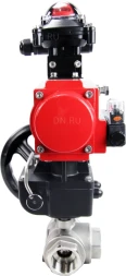 Кран шаровой BV3232P(4pc)-SP-3WL-T-ISO-H Ду32 Ру63 стандартнопроходной трехходовой L-тип, нерж. сталь SS316, внутренняя резьба, PTFE, пн.приводом PA-DA-065, пн.распределителем 4M310-08 DC24V, БКВ APL-210N и ручным дублером MON1-250-T26-ISO