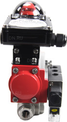 Кран шаровой BV3232P(4pc)-SP-3WL-T-ISO-H Ду25 Ру63 стандартнопроходной трехходовой L-тип, нерж. сталь SS316, внутренняя резьба, уплотнение - PTFE, пн.приводом PA-DA-052, пн.распределителем 4M310-08 DC24V и БКВ APL-210N