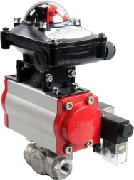 Кран шаровой BV3232P(4pc)-SP-3WL-T-ISO-H Ду25 Ру63 стандартнопроходной трехходовой L-тип, нерж. сталь SS316, внутренняя резьба, уплотнение - PTFE, пн.приводом PA-DA-052, пн.распределителем 4M310-08 DC24V и БКВ APL-210N