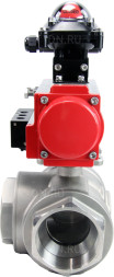 Кран шаровой BV3232P(4pc)-SP-3WL-T-ISO-H Ду80 Ру40 стандартнопроходной трехходовой L-тип, нерж. сталь SS316, внутренняя резьба, уплотнение - PTFE, пн.приводом PA-DA-083, пн.распределителем 4M310-08 DC24V и БКВ APL-210N