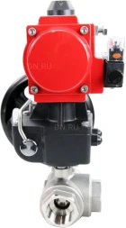 Кран шаровой BV3232P(4pc)-SP-3WL-T-ISO-H Ду20 Ру63 стандартнопроходной трехходовой L-тип, нерж. сталь SS316, внутренняя резьба, уплотнение - PTFE, пн.приводом PA-DA-065, пн.распределителем 4M310-08 DC24V и ручным дублером MON1-250-T26-ISO