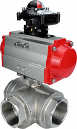 Кран шаровой BV3232P(4pc)-SP-3WL-T-ISO-H Ду10 Ру63 стандартнопроходной трехходовой L-тип, нерж. сталь SS316, внутренняя резьба, уплотнение - PTFE, с пневмоприводом PA-DA-52 и блоком концевых выключателей APL-210N