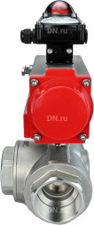 Кран шаровой BV3232P(4pc)-SP-3WL-T-ISO-H Ду10 Ру63 стандартнопроходной трехходовой L-тип, нерж. сталь SS316, внутренняя резьба, уплотнение - PTFE, с пневмоприводом PA-DA-52 и блоком концевых выключателей APL-210N