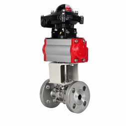 Кран шаровой BV3131P(3pc)-FP-F-ISO-H Ду40 Ру40, трехсоставной полнопроходной фланцевый, нержавеющая сталь SS304, уплотнение - PTFE, с пневмоприводом PA-DA-065 двойного действия, с пневмораспределителем 4M310-08 DC24V, с БКВ APL-210N