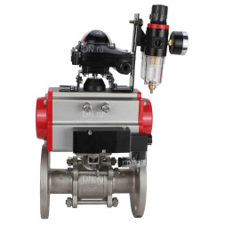 Кран шаровой BV3131P(3pc)-FP-F-ISO-H Ду32 Ру40, трехсоставной полнопроходной фланцевый, нержавеющая сталь SS304, уплотнение - PTFE, с пневмоприводом PA-SA-083, с пневмораспределителем 4M310-08 DC24V, с БКВ APL-210N, БПВ AFC2000