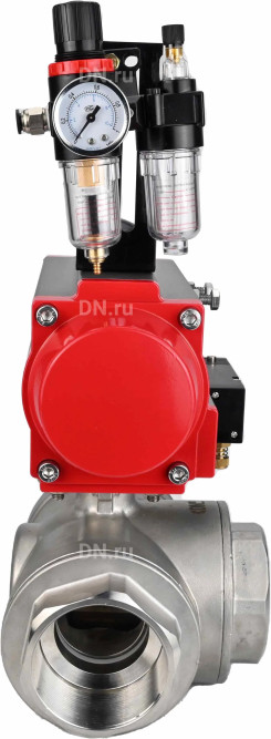 Кран шаровой BV3232P(4pc)-SP-3WL-T-ISO-H Ду65 Ру40 стандартнопроходной трехходовой L-тип, нержавеющая сталь SS316, внутренняя резьба, уплотнение - PTFE, с пн.приводом PA-DA-083 c пн.распределителем 4M310-08 DC24V и БПВ AFC2000 в Алматы