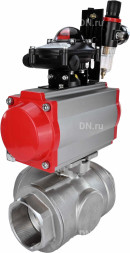 Кран шаровой BV3232P(4pc)-SP-3WL-T-ISO-H Ду25 Ру63 стандартнопроходной трехходовой L-тип, нержавеющая сталь SS316, внутренняя резьба, уплотнение - PTFE, пн.приводом PA-DA-052, пн.распределителем 4M310-08 DC24V, БКВ APL-210N и БПВ AFC2000