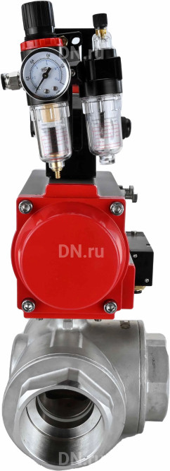 Кран шаровой BV3232P(4pc)-SP-3WL-T-ISO-H Ду25 Ру63 стандартнопроходной трехходовой L-тип, нержавеющая сталь SS316, внутренняя резьба, уплотнение - PTFE, пн.приводом PA-DA-052, пн.распределителем 4M310-08 DC24V, БКВ APL-210N и БПВ AFC2000 в Алматы