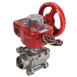 Кран шаровой BV3232P(3pc)-FP-W-ISO-H Ду10 Ру63 полнопроходной двухходовой, нержавеющая сталь SS316, под приварку, уплотнение - PTFE, с ISO фланцем и редуктором HGBF RQN1-180Z с индикатором положения и датчиком обратной связи