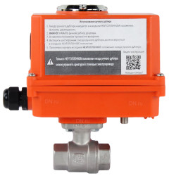 Кран шаровой BV3232P(2pc)-FP-T-ISO-H Ду10 Ру63 полнопроходной двухходовой, нержавеющая сталь 316, внутренняя резьба, уплотнение - PTFE, с электроприводом четвертьоборотным QT-N-003EM-O1-220VAC-У1 MINI