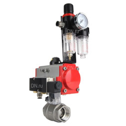 Кран шаровой BV3232P(2pc)-FP-T-ISO-H Ду65 Ру40 полнопроходной двухходовой, нержавеющая сталь SS316, внутренняя резьба, уплотнение - PTFE, с пневмоприводом PA-SA-105 с возвратными пружинами, с пневмораспределителем 4M310-08 DC24V, с БПВ AFC2000