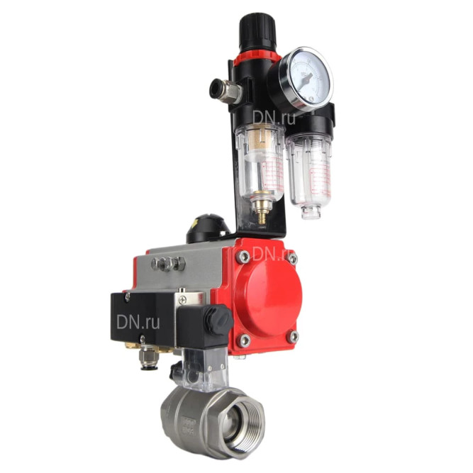 Кран шаровой BV3232P(2pc)-FP-T-ISO-H Ду65 Ру40 полнопроходной двухходовой, нержавеющая сталь SS316, внутренняя резьба, уплотнение - PTFE, с пневмоприводом PA-SA-105 с возвратными пружинами, с пневмораспределителем 4M310-08 DC24V, с БПВ AFC2000 в Алматы