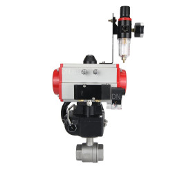 Кран шаровой BV3232P(2pc)-FP-T-ISO-H Ду65 Ру40 полнопроходной двухходовой, нержавеющая сталь SS316, внутренняя резьба, PTFE, с пневмоприводом PA-DA-083, с пневмораспределителем 4M310-08 DC24V, с ручным дублером MON2-450-T28-ISO, с БПВ AFC2000