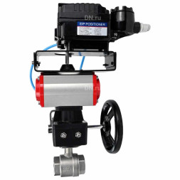 Кран шаровой BV3232P(2pc)-FP-T-ISO-H Ду80 Ру40 полнопроходной, нерж. сталь SS316, внутренняя резьба, PTFE, с пневмоприводом PA-DA-105, ручным дублером MON3-700-T38-ISO и с эл.пневматич. поворотным позиционером YT-1000RSN без обратной связи
