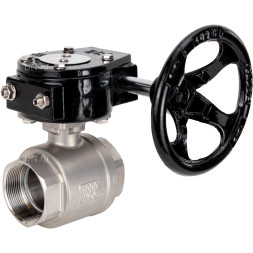 Кран шаровой BV3232P(2pc)-FP-T-ISO-H Ду15 Ру63 полнопроходной двухходовой, нержавеющая сталь SS316, внутренняя резьба, уплотнение - PTFE, с редуктором RDN RQN1-150Z-T24