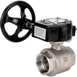 Кран шаровой BV3232P(2pc)-FP-T-ISO-H Ду20 Ру63 полнопроходной двухходовой, нержавеющая сталь SS316, внутренняя резьба, уплотнение - PTFE, с редуктором RDN RQN1-150Z-T24
