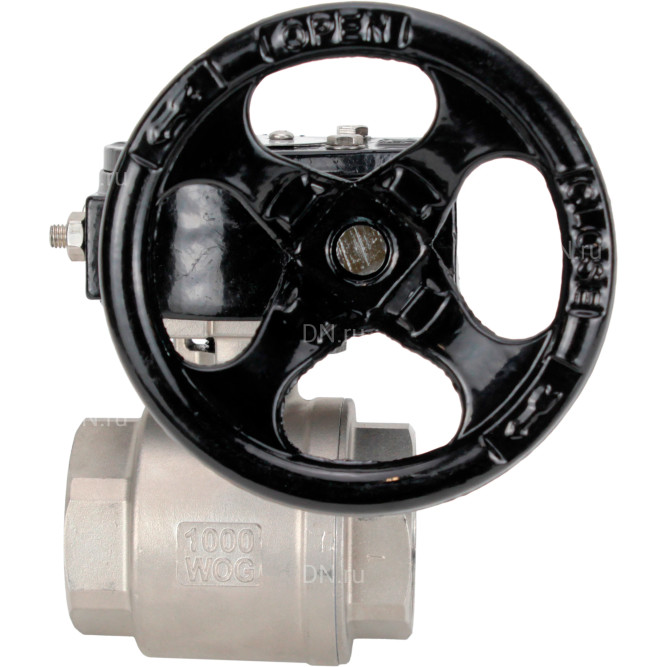 Кран шаровой BV3232P(2pc)-FP-T-ISO-H Ду20 Ру63 полнопроходной двухходовой, нержавеющая сталь SS316, внутренняя резьба, уплотнение - PTFE, с редуктором RDN RQN1-150Z-T24 в Алматы