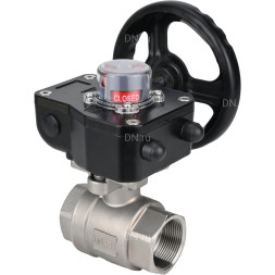 Кран шаровой BV3232P(2pc)-FP-T-ISO-H 3/8″ Ду10 Ру63 полнопроходной двухходовой, нержавеющая сталь SS316, внутренняя резьба, уплотнение - PTFE, с редуктором HGB RQN1-180Z