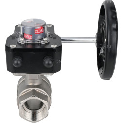 Кран шаровой BV3232P(2pc)-FP-T-ISO-H 3/8″ Ду10 Ру63 полнопроходной двухходовой, нержавеющая сталь SS316, внутренняя резьба, уплотнение - PTFE, с редуктором HGB RQN1-180Z