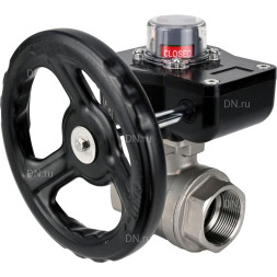 Кран шаровой BV3232P(2pc)-FP-T-ISO-H 3/8″ Ду10 Ру63 полнопроходной двухходовой, нержавеющая сталь SS316, внутренняя резьба, уплотнение - PTFE, с редуктором HGB RQN1-180Z
