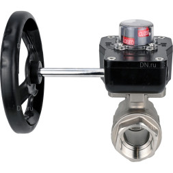 Кран шаровой BV3232P(2pc)-FP-T-ISO-H 3/8″ Ду10 Ру63 полнопроходной двухходовой, нержавеющая сталь SS316, внутренняя резьба, уплотнение - PTFE, с редуктором HGB RQN1-180Z