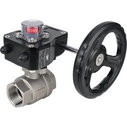 Кран шаровой BV3232P(2pc)-FP-T-ISO-H 3/4″ Ду20 Ру63 полнопроходной двухходовой, нержавеющая сталь SS316, внутренняя резьба, уплотнение - PTFE, с редуктором HGB RQN1-180Z