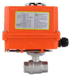 Кран шаровой BV3232P(2pc)-FP-T-ISO-H Ду25 Ру63 полнопроходной двухходовой, нержавеющая сталь 316, внутренняя резьба, уплотнение - PTFE, с электроприводом четвертьоборотным QT-N-003EM-O1-220VAC-У1 MINI