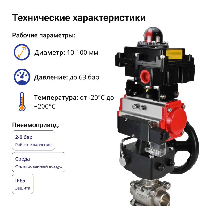Кран шаровой BV3232P(3pc)-FP-W-ISO-H Ду65 Ру25, полнопроходной под приварку, нержавеющая сталь SS316, PTFE, с пневмоприводом PA-DA-083, пневмораспределителем 4M310-08 AC220V, БКВ APL-410N EX, ручным дублером MON2-450-T28-ISO в Алматы