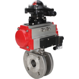 Кран шаровой BV3232P-FP-Fb-ISO-H Ду65 Ру16, полнопроходной межфланцевый, нержавеющая сталь SS316, уплотнение - PTFE, с пневмоприводом PA-DA-083 двойного действия, с пневмораспределителем 4M310-08 AC220V, с БКВ APL-410N EX
