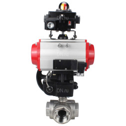 Кран шаровой BV3232P(4pc)-SP-3WL-T-ISO-H Ду65 Ру40 стандартнопроходной трехходовой L-тип, нержавеющая сталь SS316, внутренняя резьба, PTFE, пн.привод PA-DA-083, пн.распределитель 4M310-08 AC220V, БКВ APL-410N EX и ручной дублер MON2-450-T28-ISO