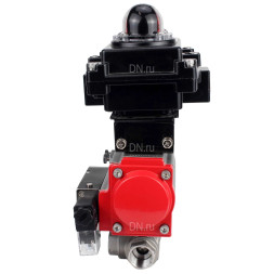 Кран шаровой BV3232P(4pc)-SP-3WL-T-ISO-H Ду25 Ру63 стандартнопроходной трехходовой L-тип, нержавеющая сталь SS316, внутренняя резьба, PTFE, пн.приводом PA-DA-052, пн.распределителем 4M310-08 AC220V и БКВ APL-410N EX