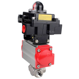 Кран шаровой BV3232P(4pc)-SP-3WL-T-ISO-H Ду10 Ру63 стандартнопроходной трехходовой L-тип, нержавеющая сталь SS316, внутренняя резьба, уплотнение - PTFE, с пневмоприводом PA-DA-52 и блоком концевых выключателей APL-410N EX